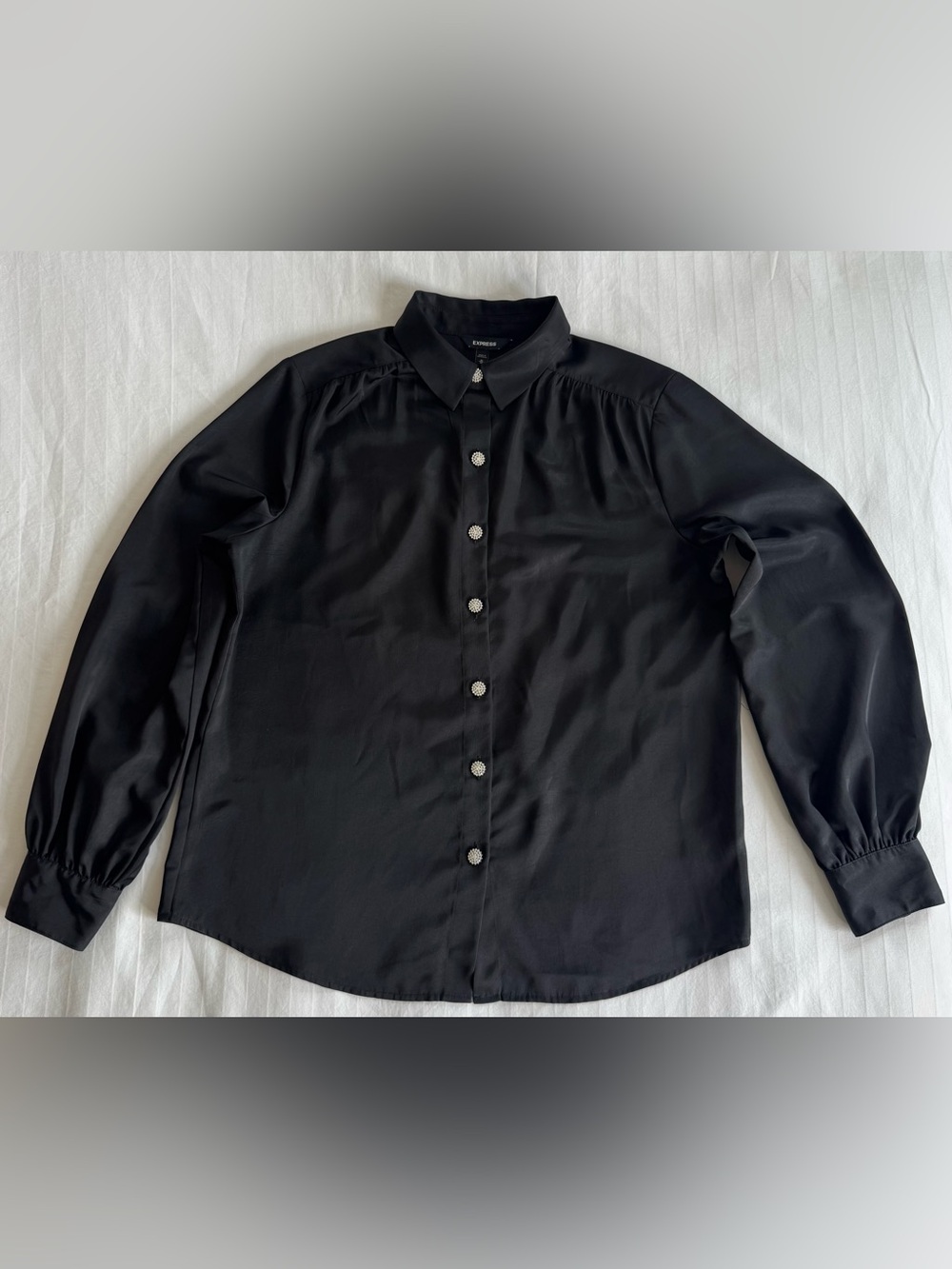 Express Black Button-Down Blouse with Rhinestone Buttons - Picture 3 of 8